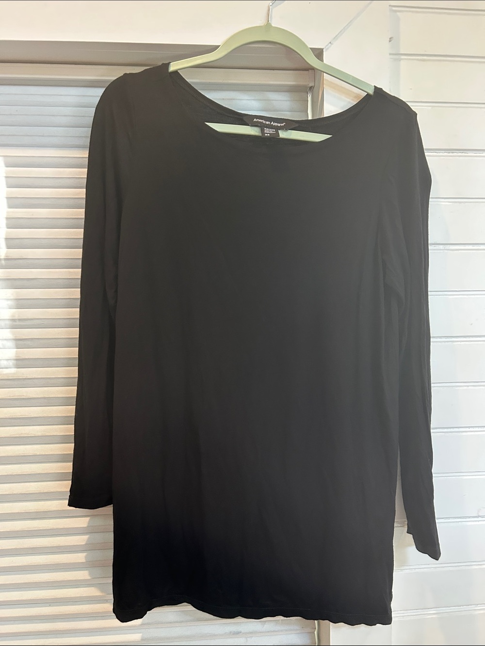 American Apparel Black Sheer Rayon Boatneck Long Sleeve Top XS